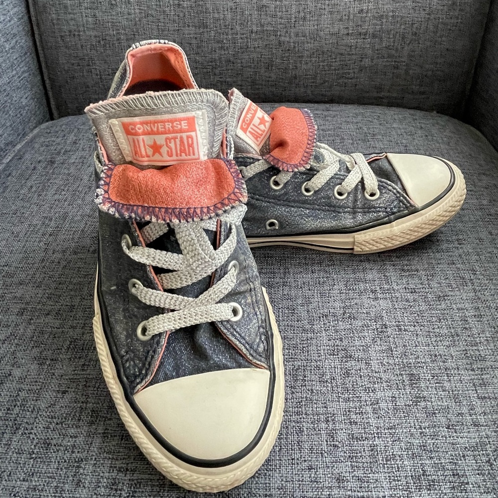 Sparkle Navy and Coral Converse Lowtop Sneakers